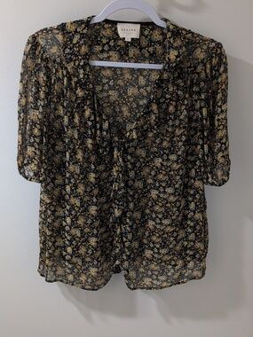 Sezane Irena Blouse Black / Yellow Blossoms - Size 6